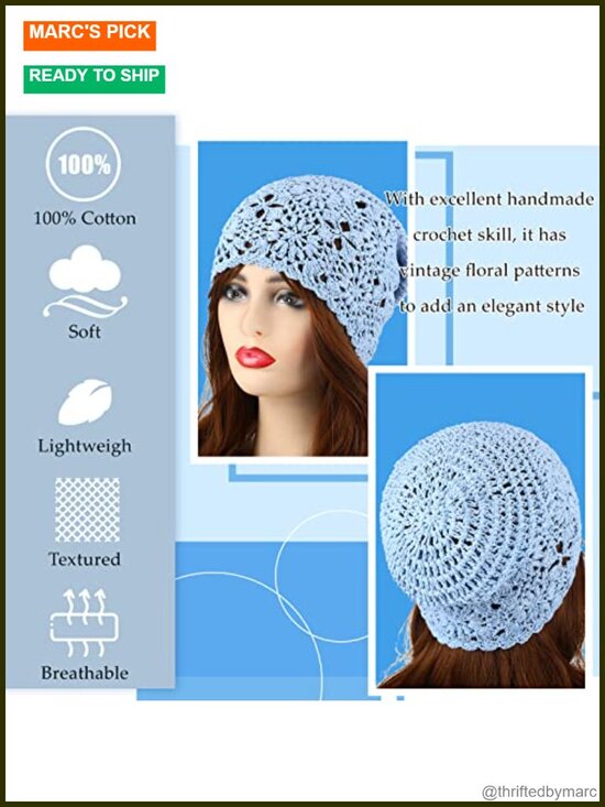 4 Pcs Women Crochet Slouchy Beanie Hat Handmade Knit Floral Polyester Cutout